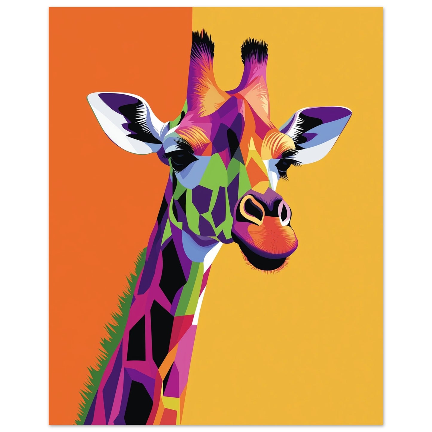 Vivid tones minimalist art print of a stylized giraffe