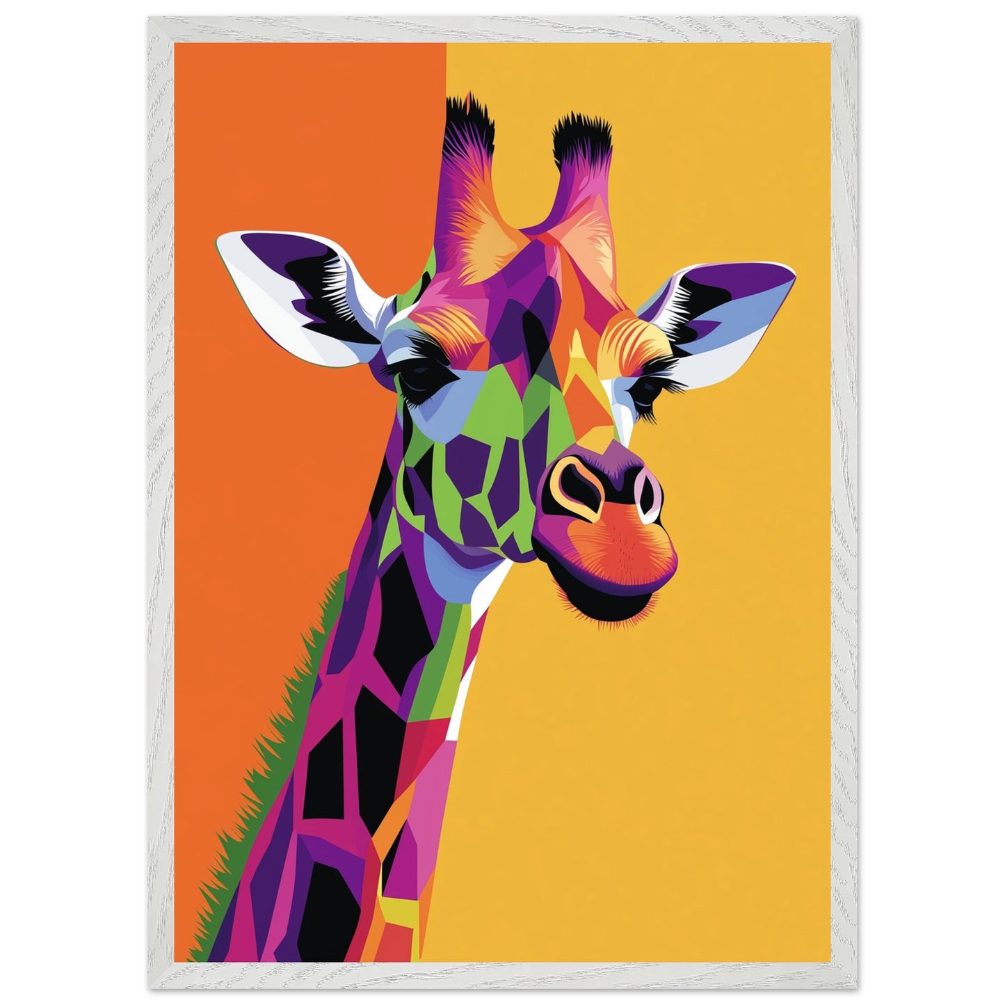 Geometric Giraffe Pop Art Poster featuring vibrant giraffe illustration