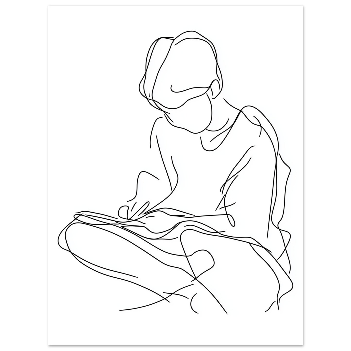 Abstract figure reading in a calm, seated pose