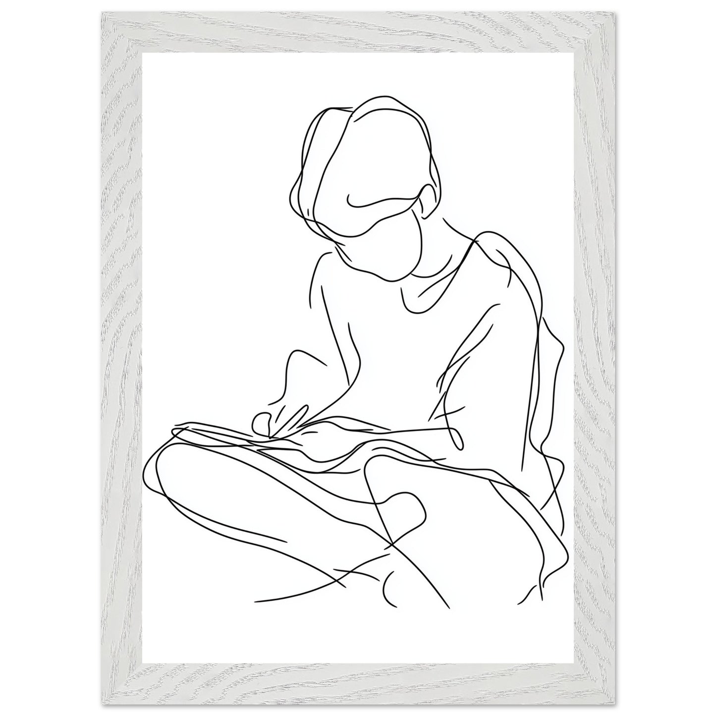 Abstract person reading artwork in clean lines