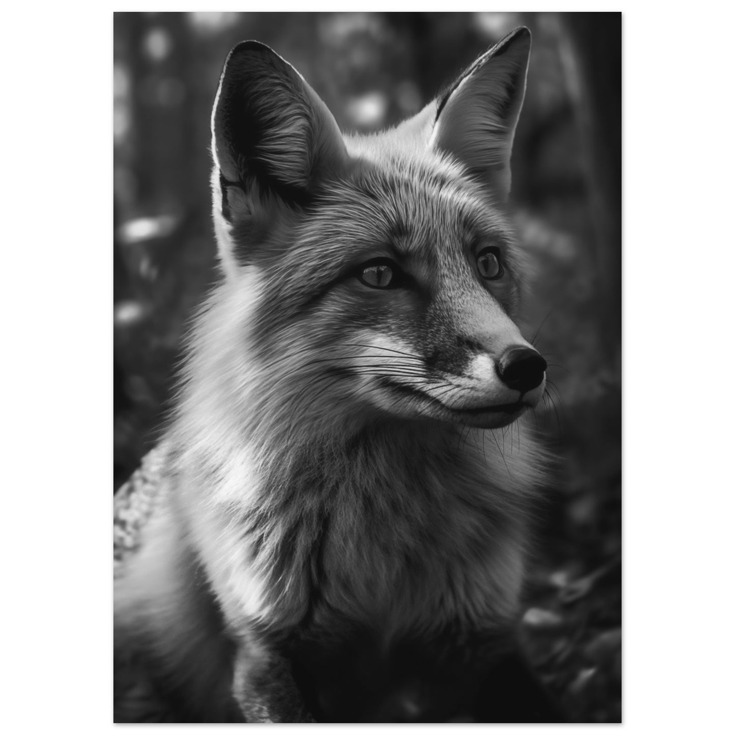 Minimalist Red Fox Poster – Nordic wildlife wall art print featuring a serene autumn forest scene