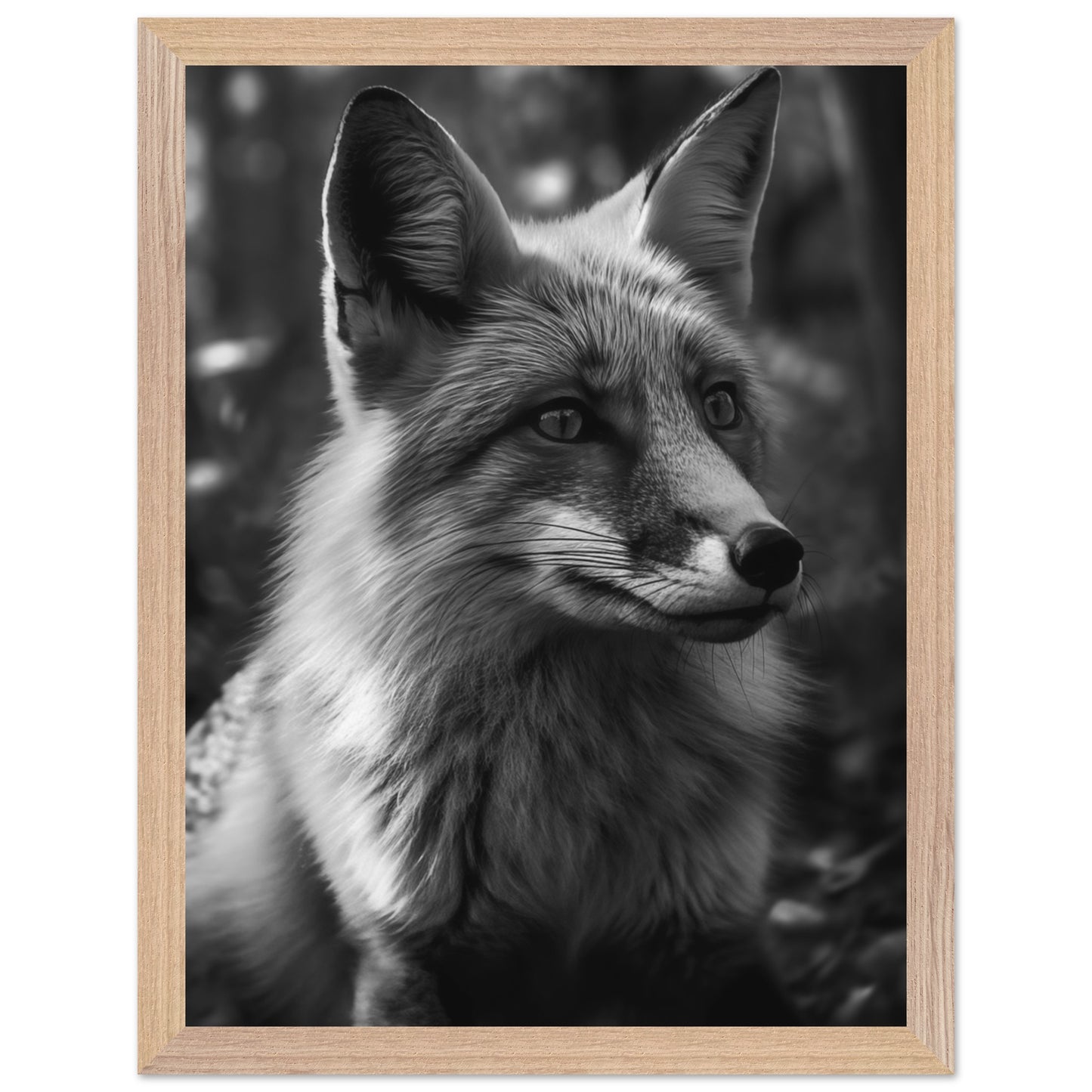 Black and white minimalist Nordic poster with a serene fox silhouette design