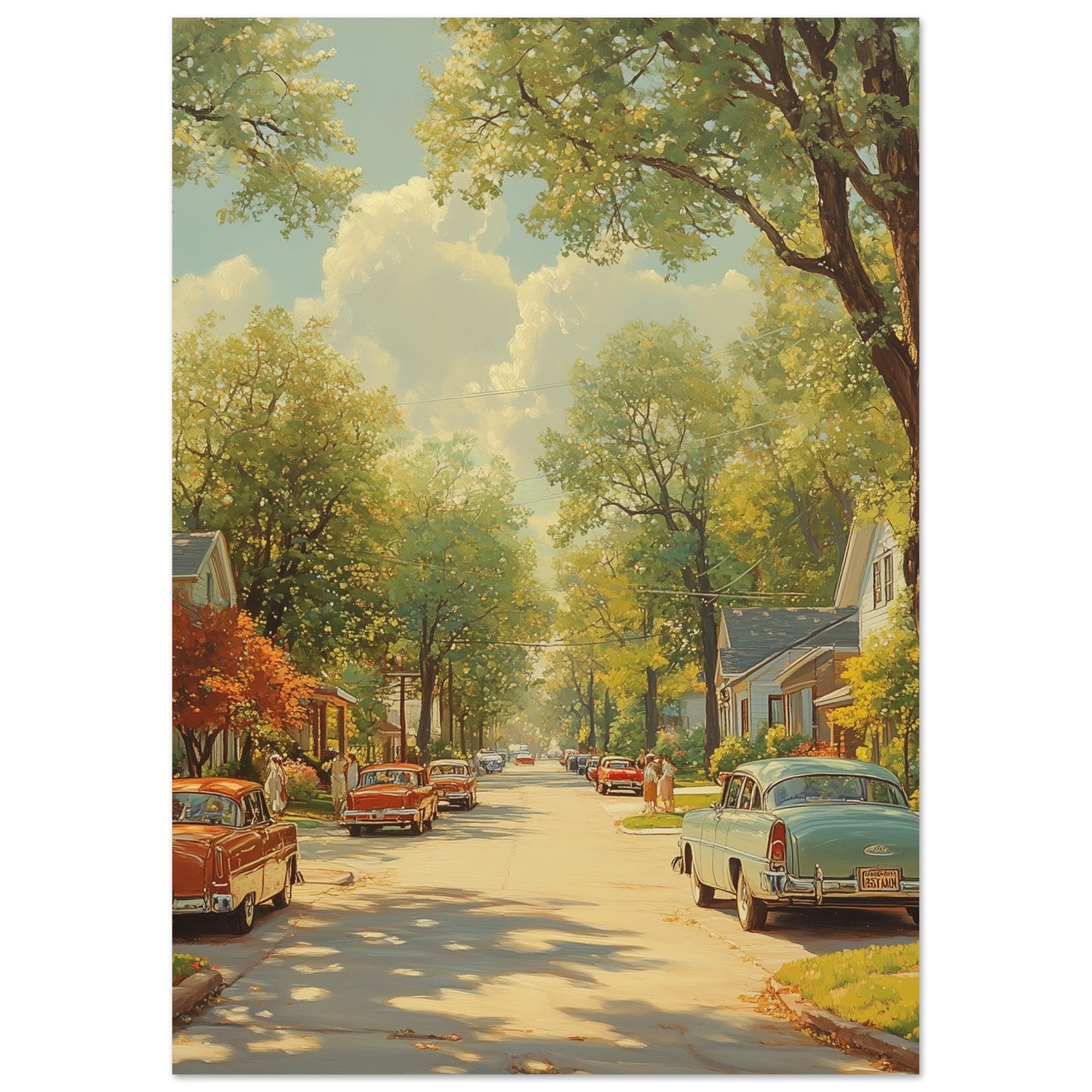 Serene suburban illustration in soft colors