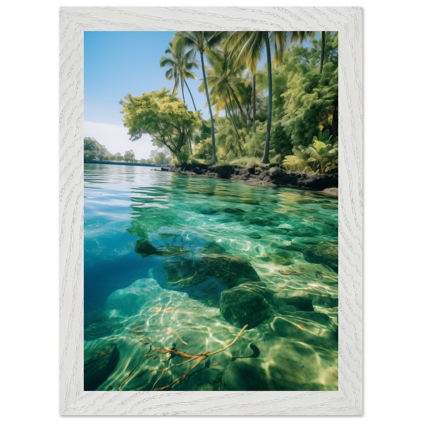 Minimalist design poster with tropical lagoon imagery