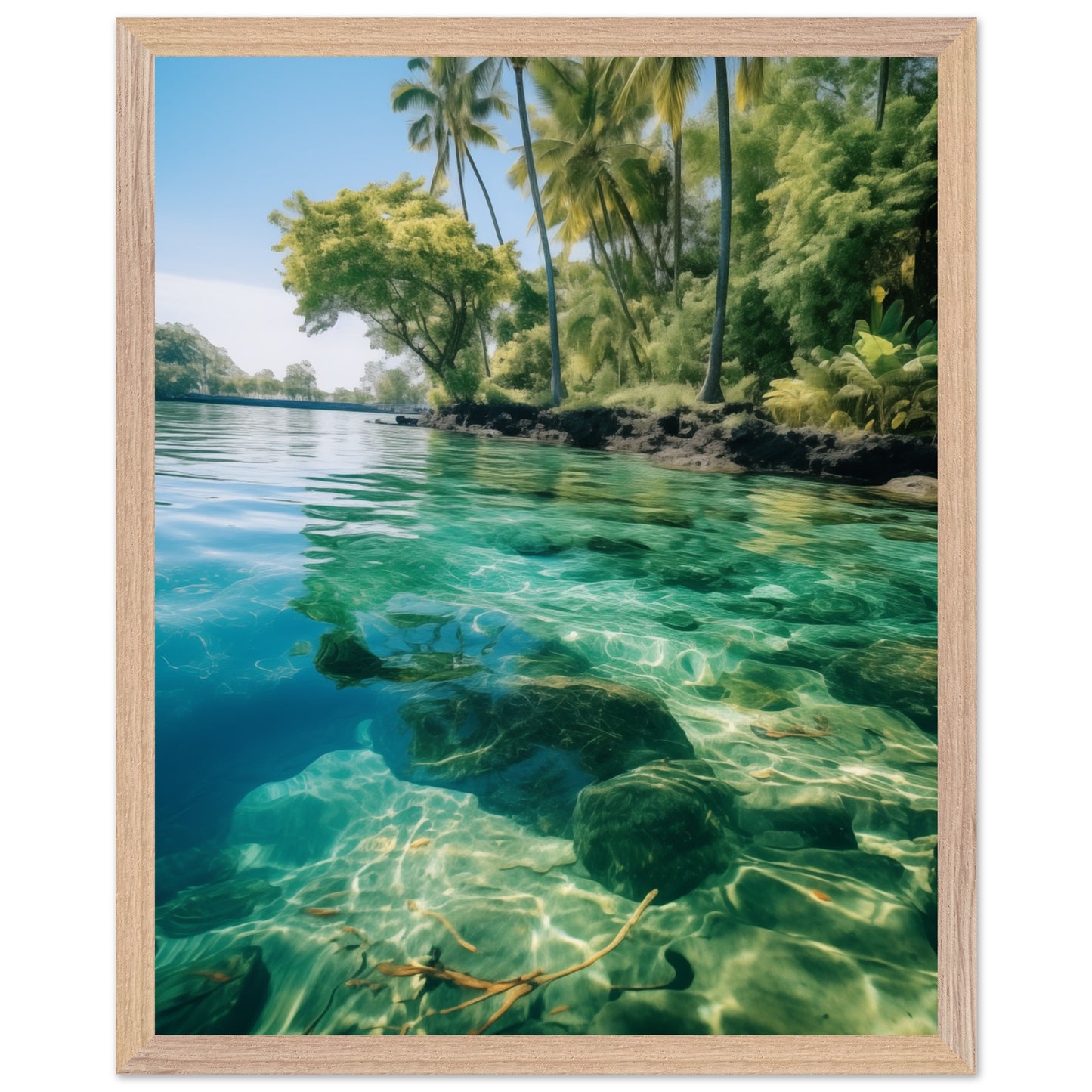 Soothing abstract poster for contemplative spaces with lagoon focus