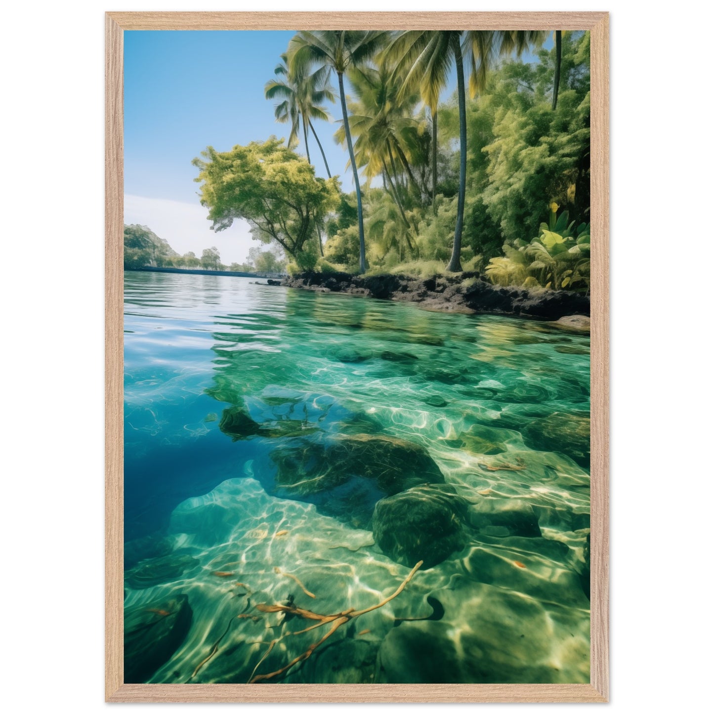 Nature-themed wall art for meditation spaces featuring a tropical lagoon