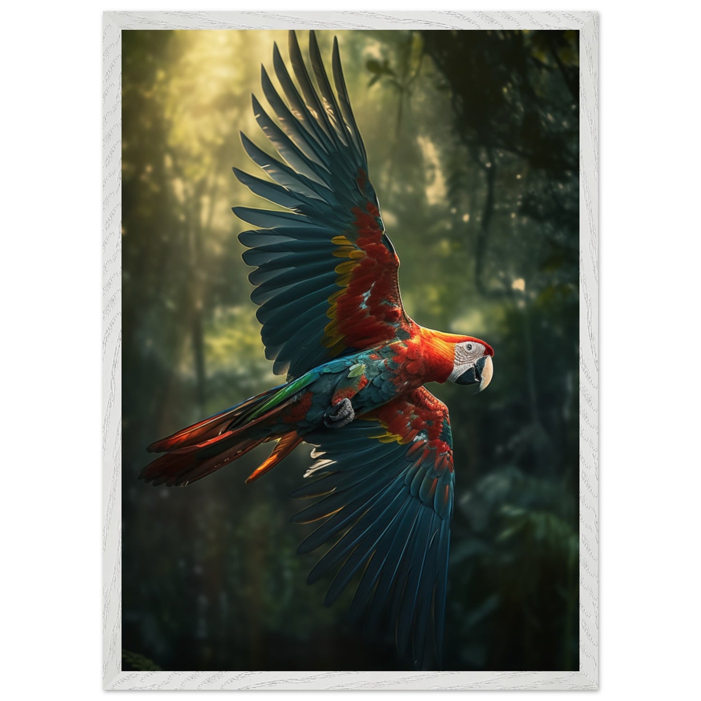 Macaw close-up in flight poster for bird enthusiasts