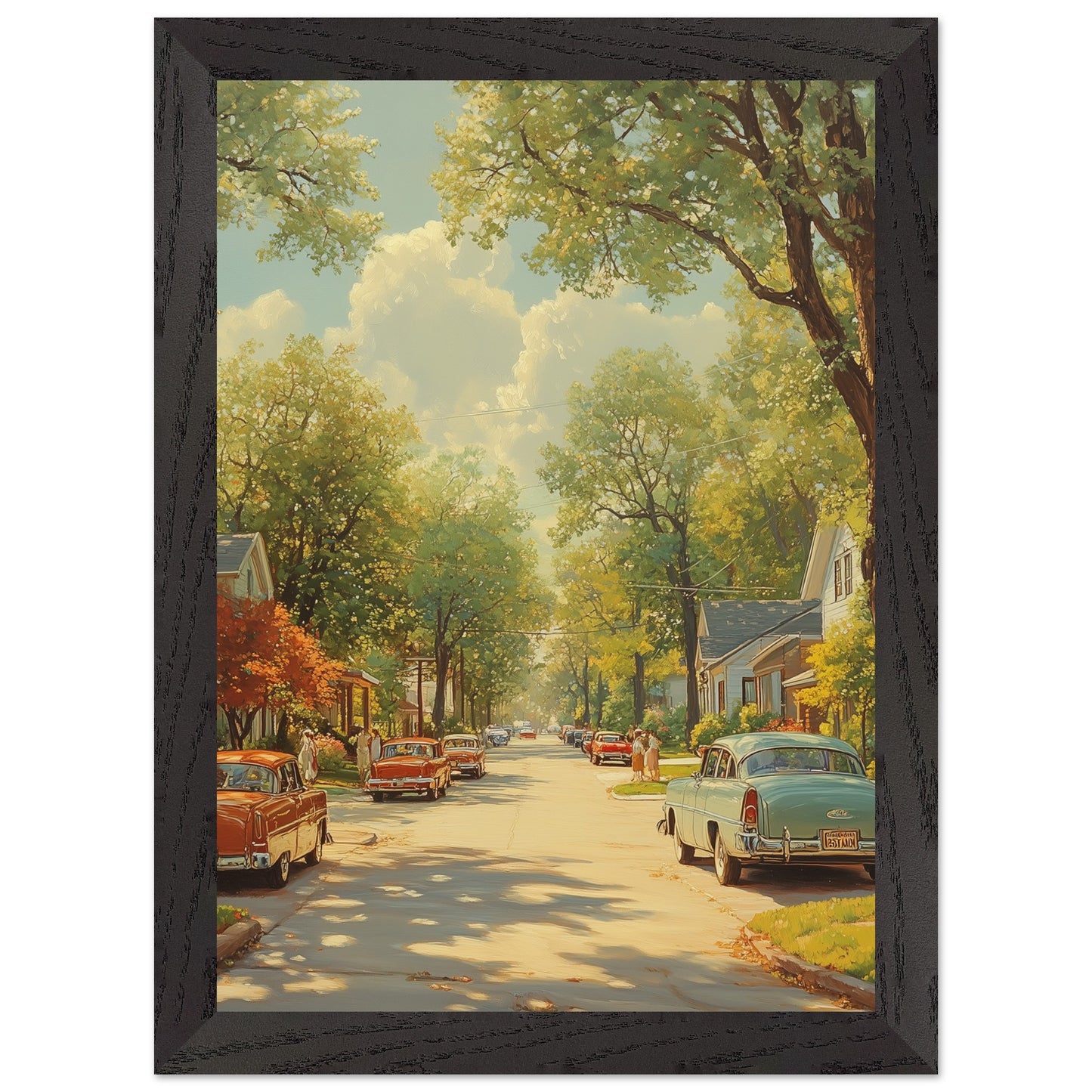 Nostalgic suburban poster with peaceful vibe