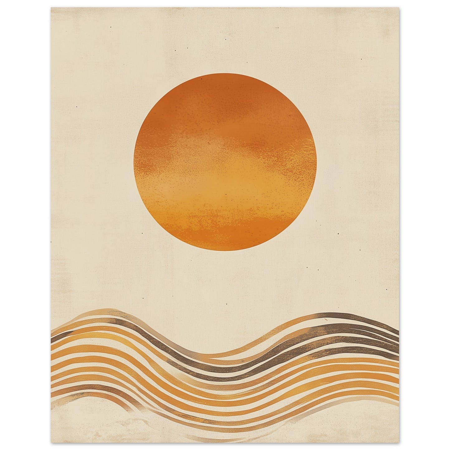 Soft monochromatic hues minimalist art print of sun and ocean