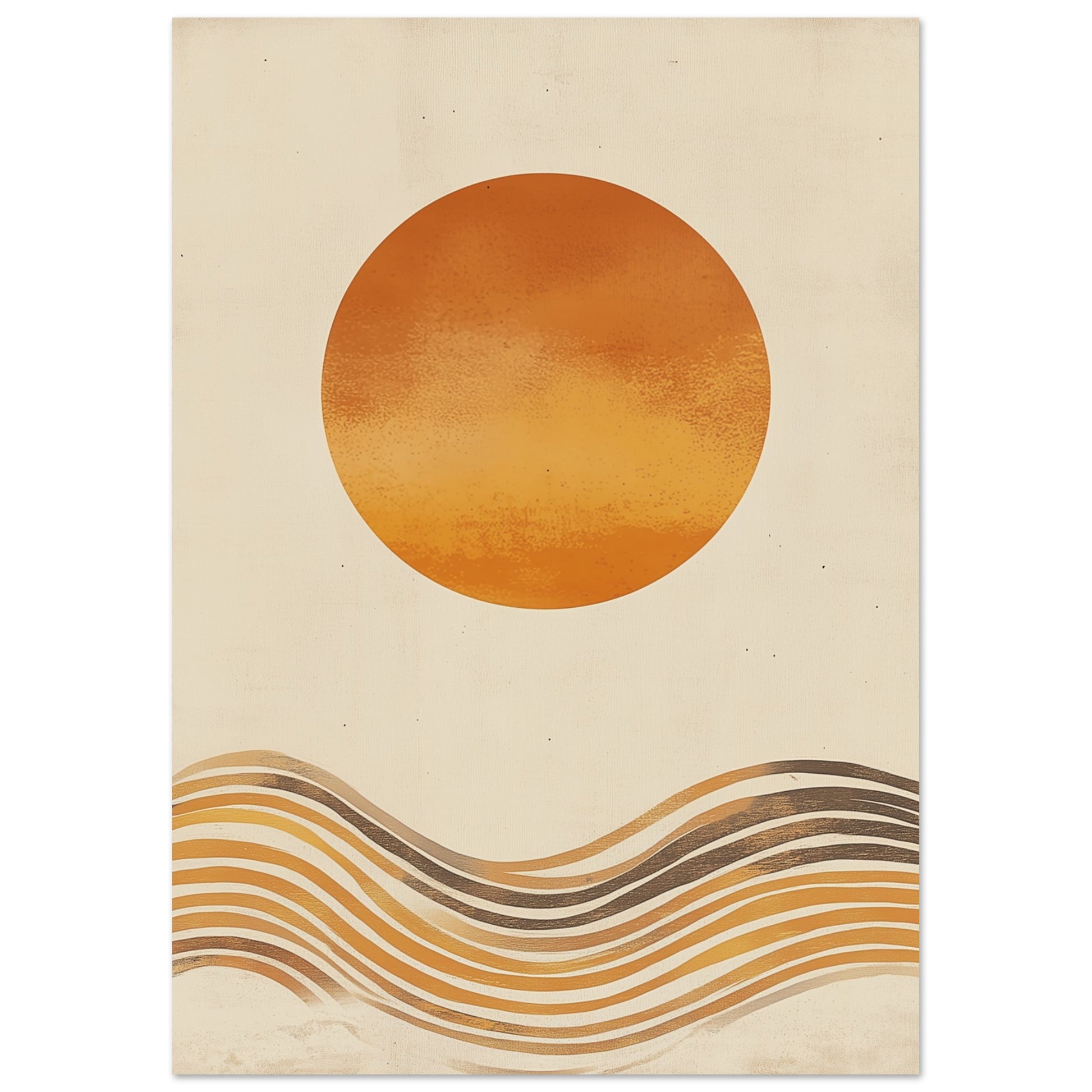 Modern line art print with calming sun and wave-themed forms​