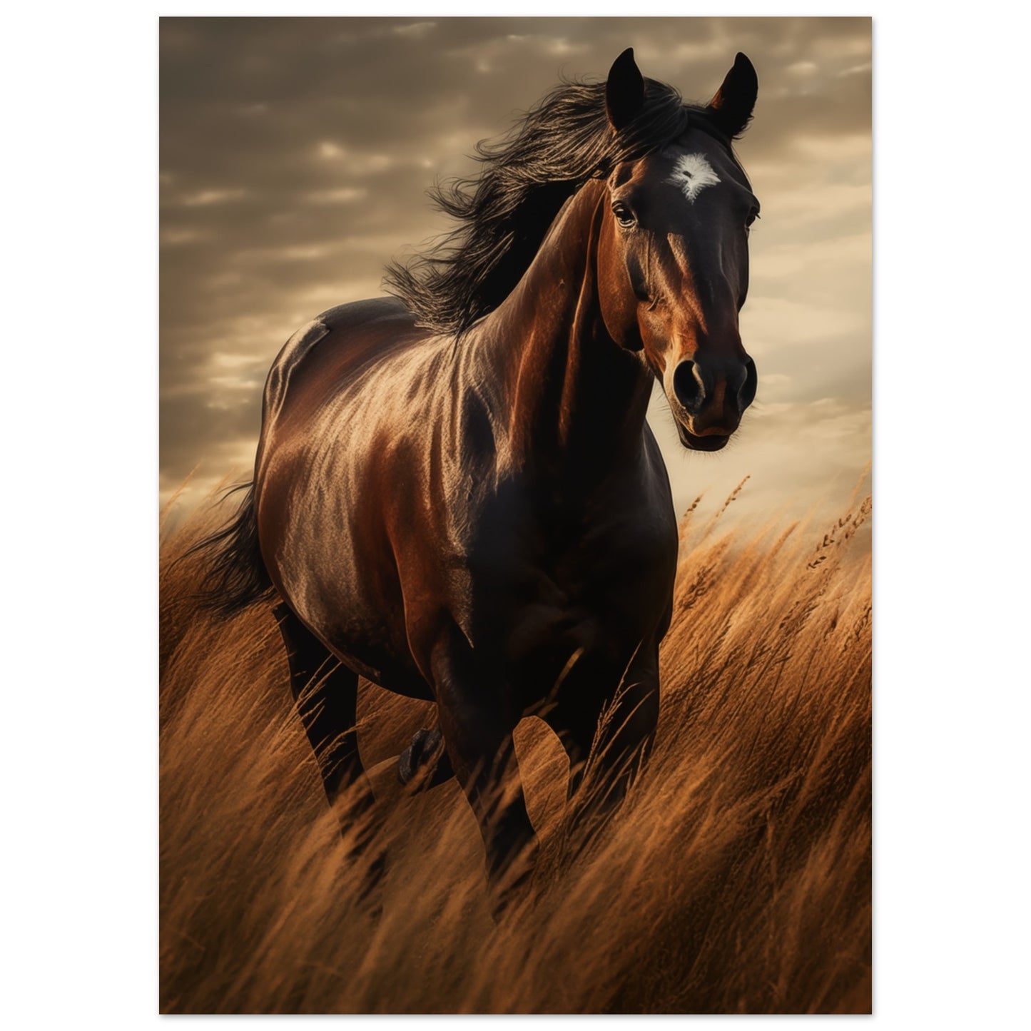 Minimalist wall art depicting a galloping horse through golden fields