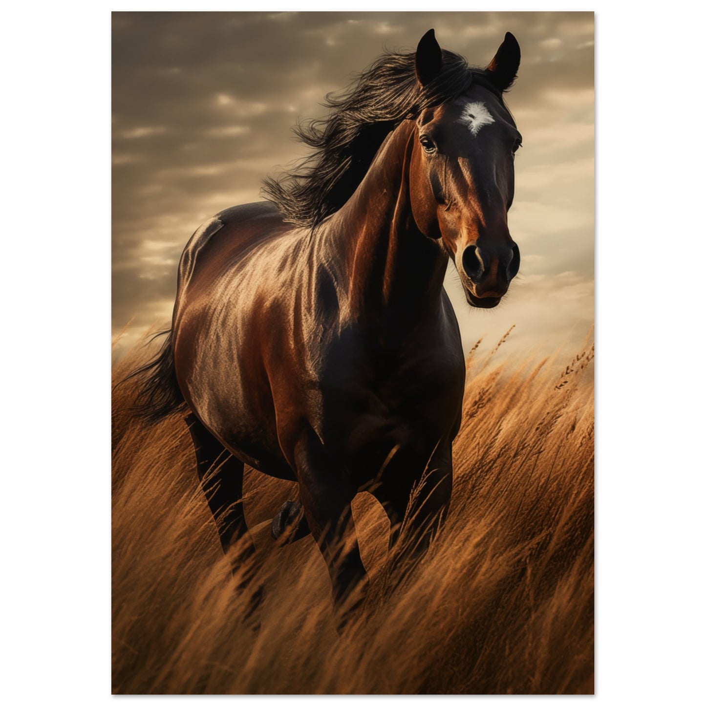 Earthy tones art print of a stallion in motion