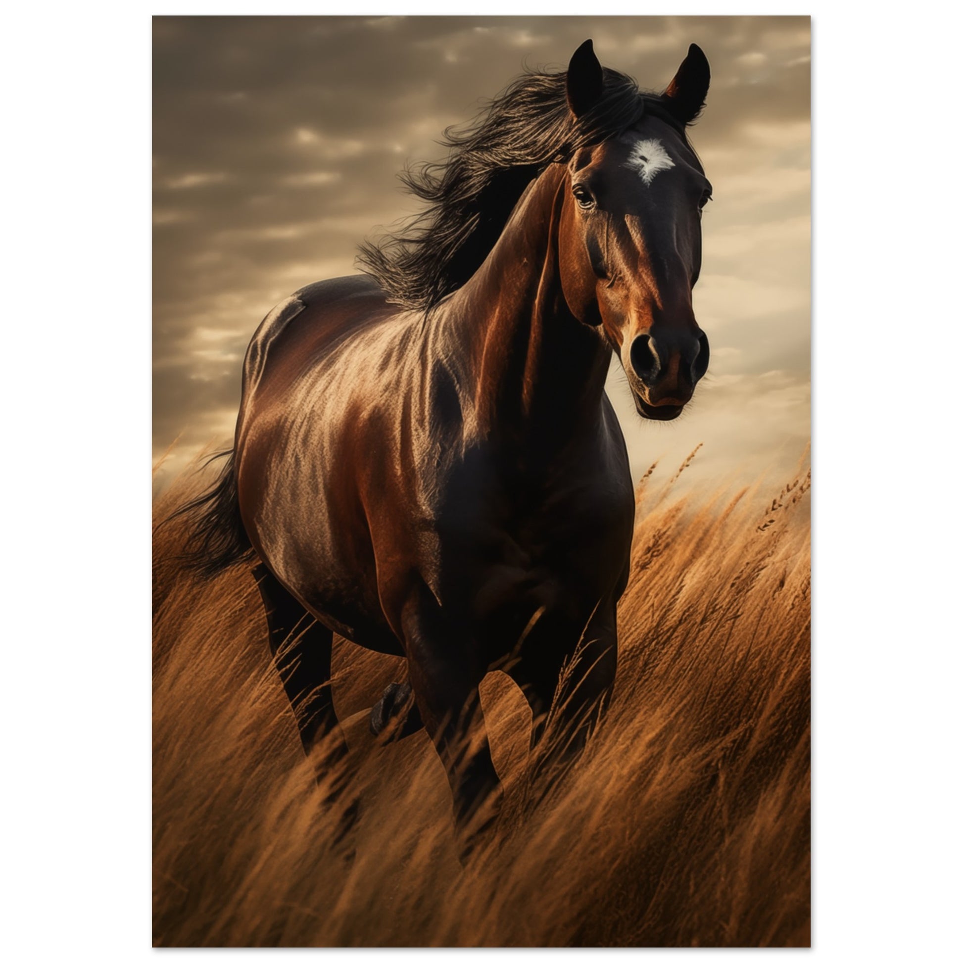 Earthy tones art print of a stallion in motion