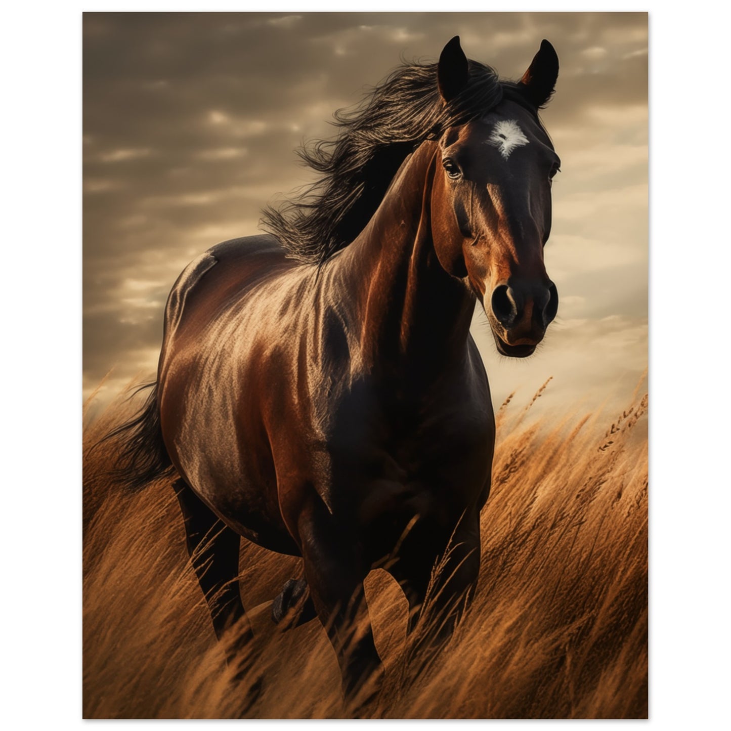 Modern line art print with horse-themed forms featuring movement